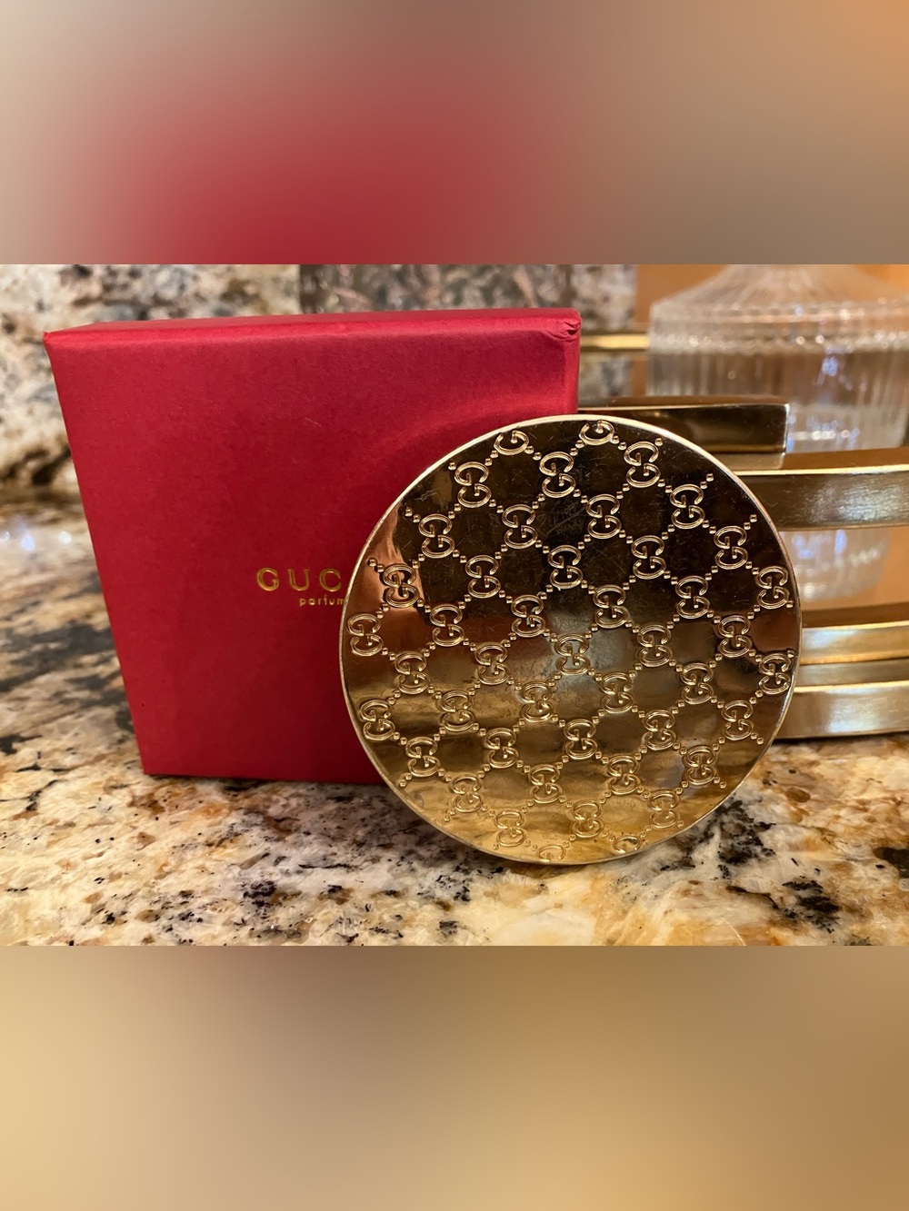 Gucci Gold Embossed GG Compact Mirror New with Box